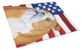 USA American Flag with Bulldog English Cutting Board Tempered Glass Kitchen Cutting Surface, Heat Resistant Chopping, Non-Slip Feet, Food Prep & Serving