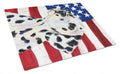USA American Flag with Dalmatian Cutting Board Tempered Glass Kitchen Cutting Surface, Heat Resistant Chopping, Non-Slip Feet, Food Prep & Serving