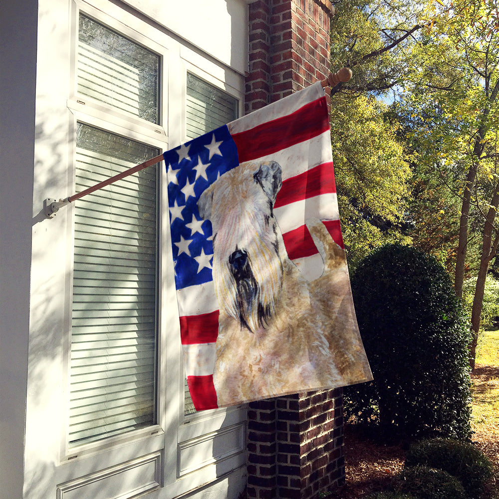 USA American Flag with Wheaten Terrier Soft Coated House Flag 28x40 Porch Sleeve Pole Decorative Outside Yard Banner Artwork Wall Hanging, Polyester