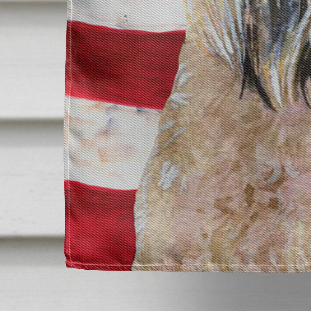 USA American Flag with Wheaten Terrier Soft Coated House Flag 28x40 Porch Sleeve Pole Decorative Outside Yard Banner Artwork Wall Hanging, Polyester