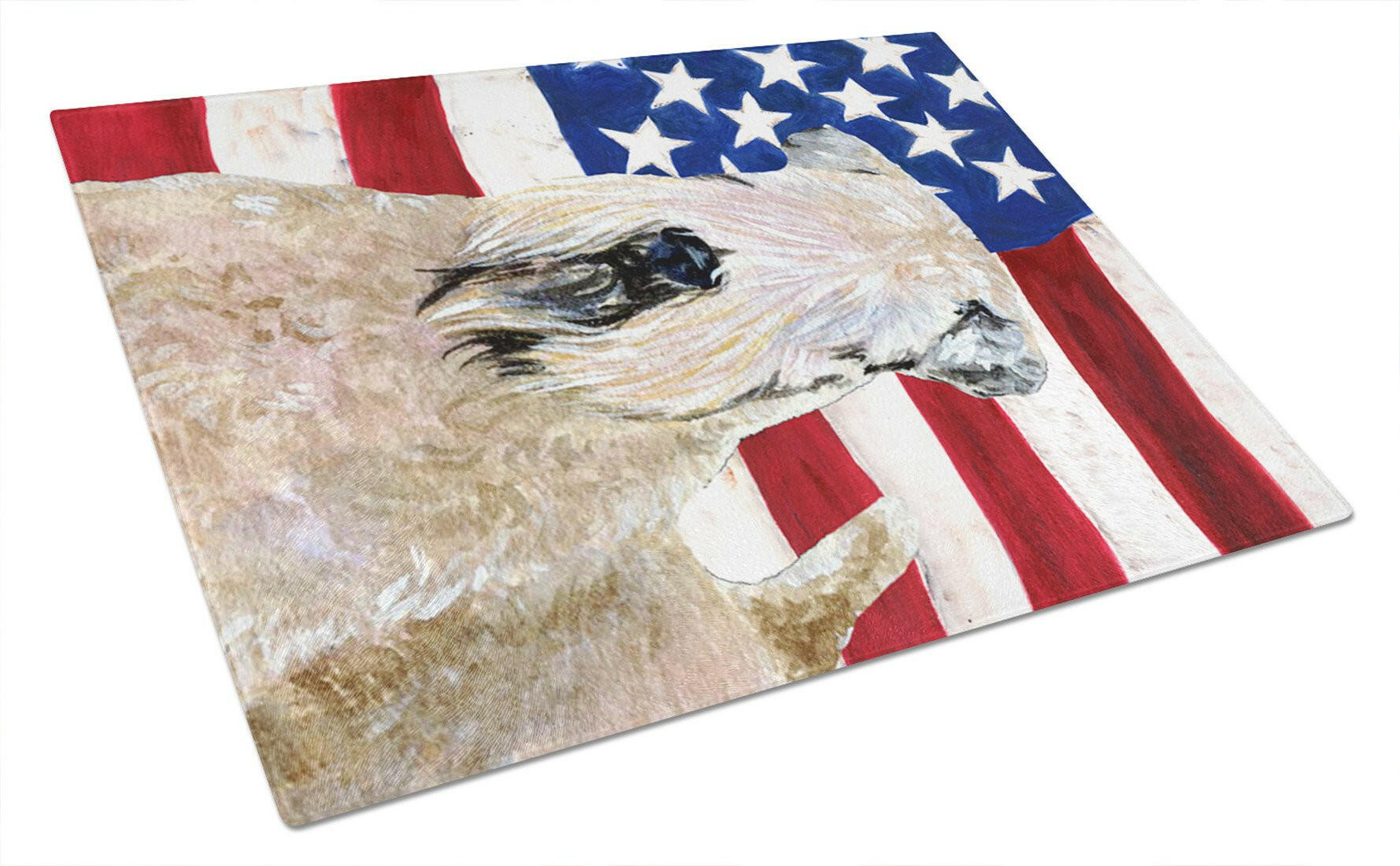 USA American Flag with Wheaten Terrier Soft Coated Cutting Board Tempered Glass Kitchen Cutting Surface, Heat Resistant Chopping, Non-Slip Feet, Food Prep & Serving