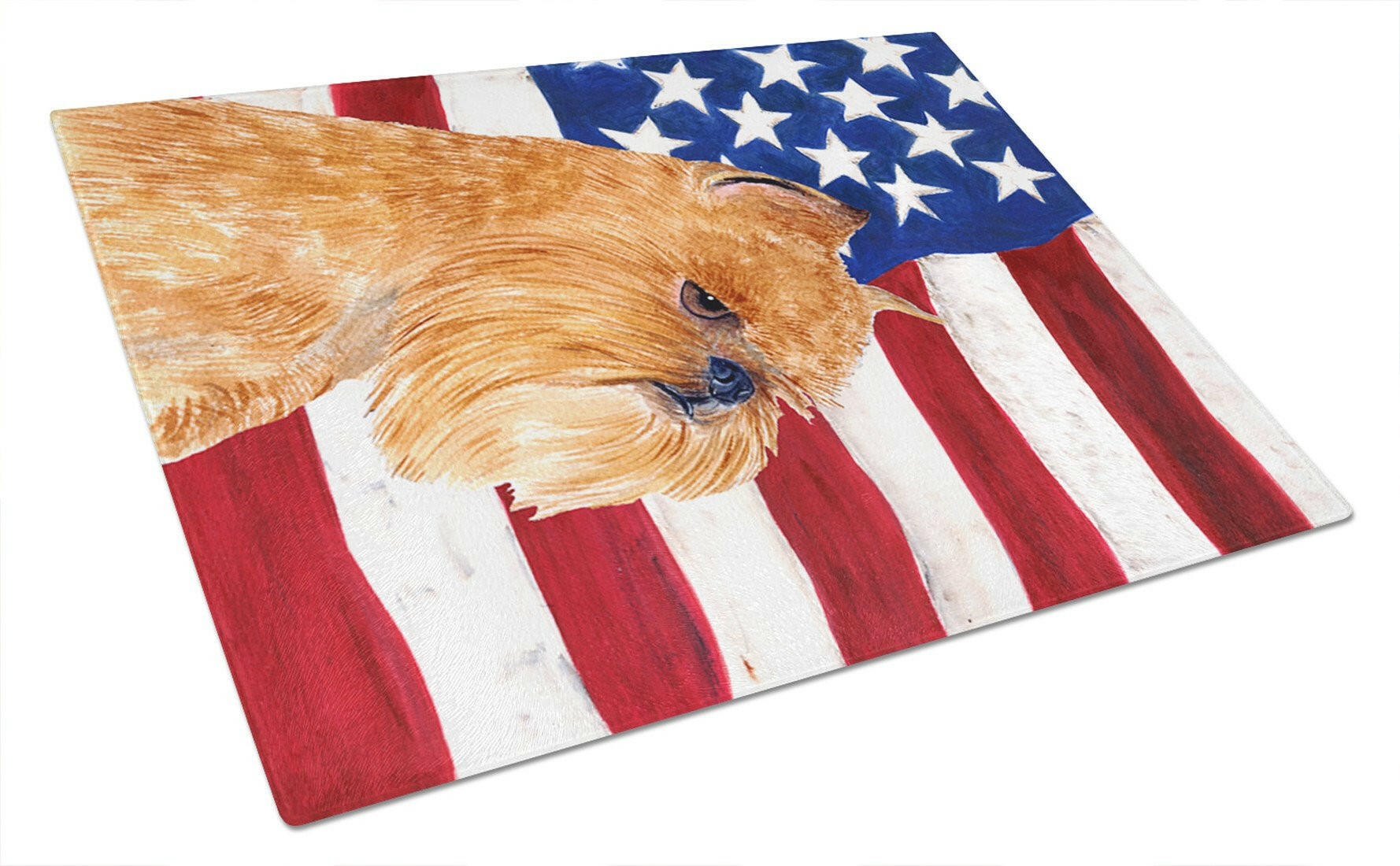 USA American Flag with Brussels Griffon Cutting Board Tempered Glass Kitchen Cutting Surface, Heat Resistant Chopping, Non-Slip Feet, Food Prep & Serving