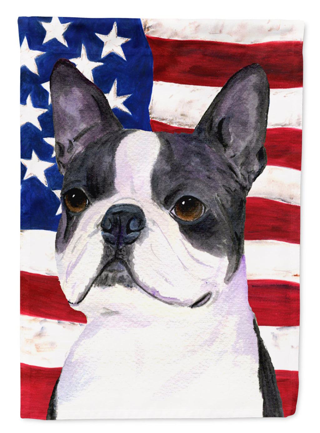 USA American Flag with Boston Terrier House Flag 28x40 Porch Sleeve Pole Decorative Outside Yard Banner Artwork Wall Hanging, Polyester