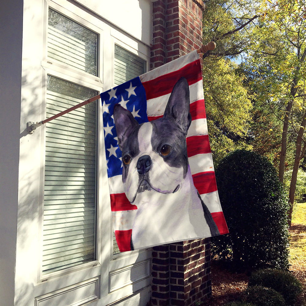 USA American Flag with Boston Terrier House Flag 28x40 Porch Sleeve Pole Decorative Outside Yard Banner Artwork Wall Hanging, Polyester