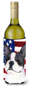 USA American Flag with Boston Terrier Wine Bottle Hugger Gift Sleeve for Standard 750 ml Bottles, Insulated Reusable Also Fits Mini Shot & Pint Bottles