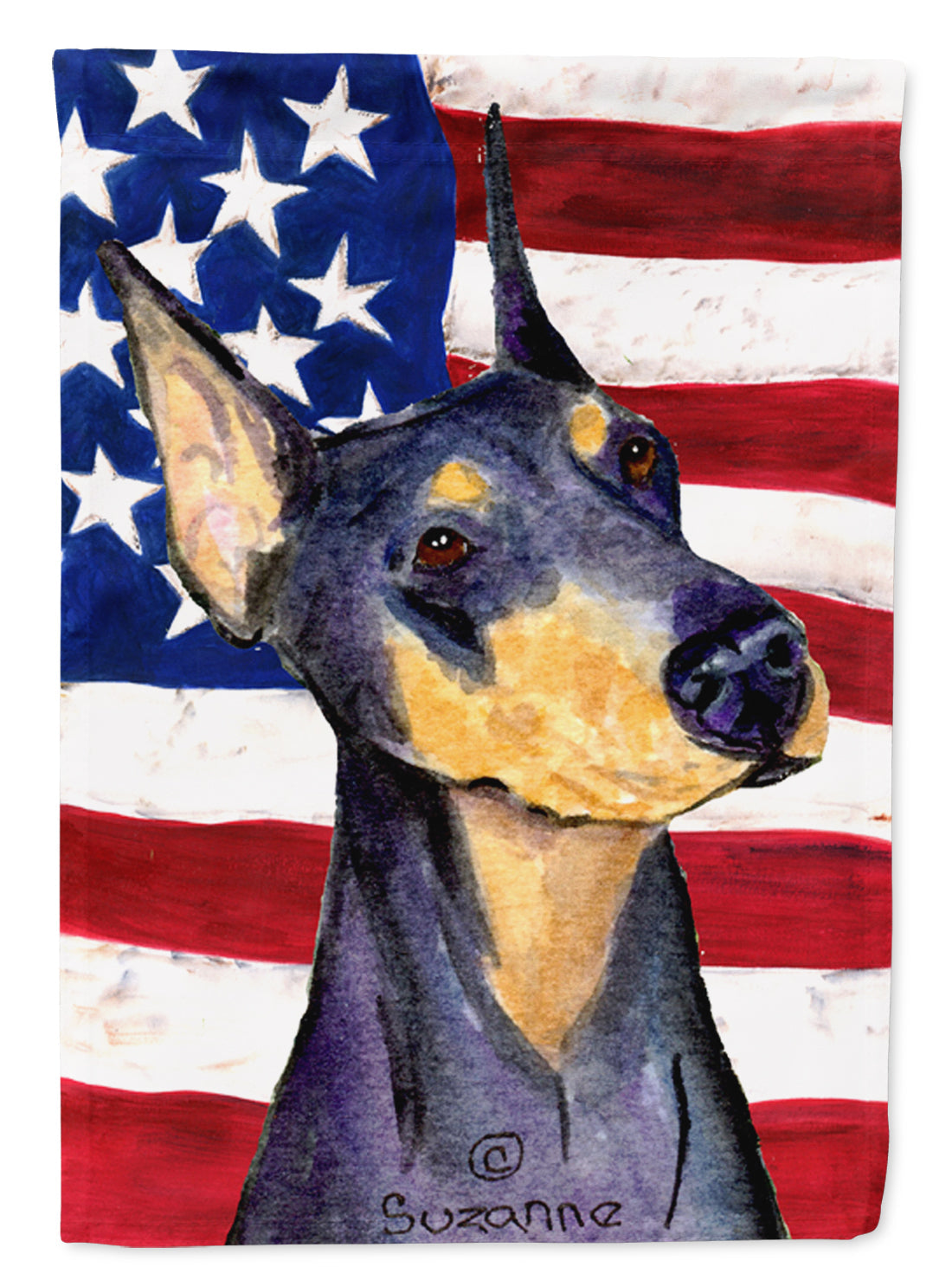 USA American Flag with Doberman House Flag 28x40 Porch Sleeve Pole Decorative Outside Yard Banner Artwork Wall Hanging, Polyester