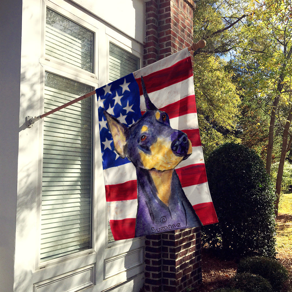 USA American Flag with Doberman House Flag 28x40 Porch Sleeve Pole Decorative Outside Yard Banner Artwork Wall Hanging, Polyester