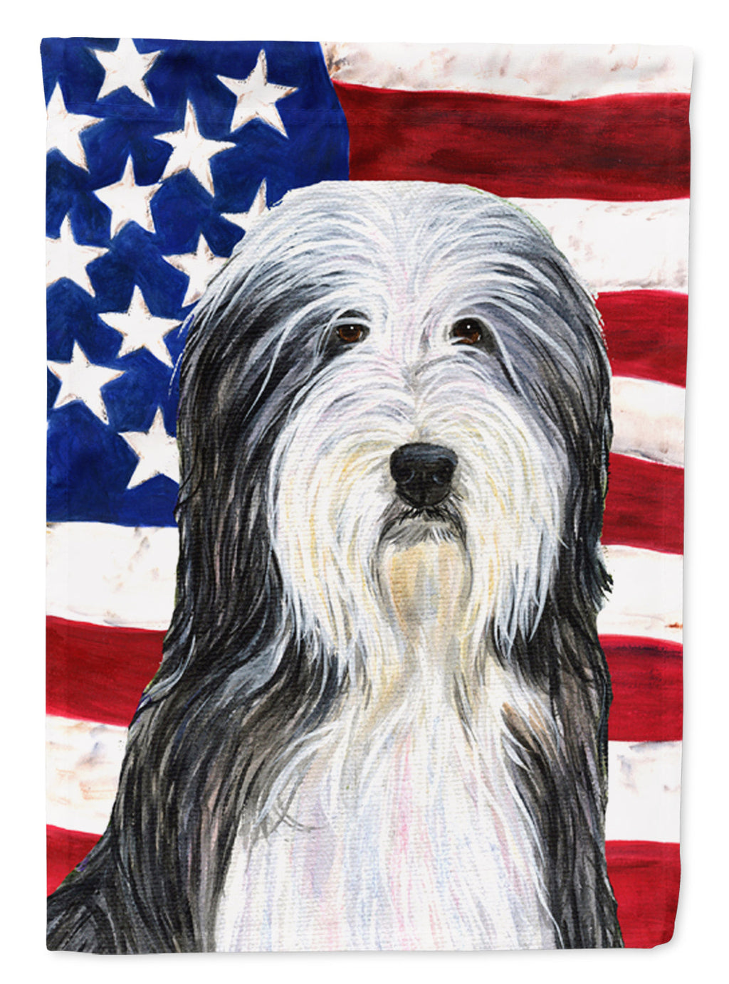 USA American Flag with Bearded Collie House Flag 28x40 Porch Sleeve Pole Decorative Outside Yard Banner Artwork Wall Hanging, Polyester