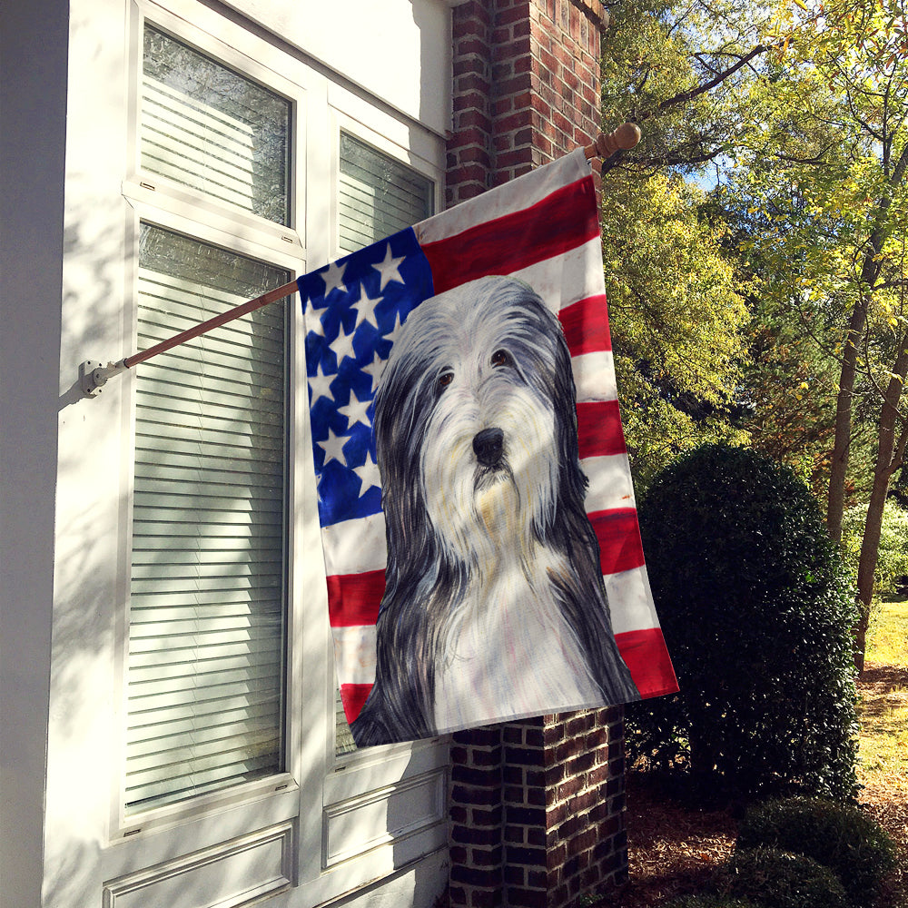 USA American Flag with Bearded Collie House Flag 28x40 Porch Sleeve Pole Decorative Outside Yard Banner Artwork Wall Hanging, Polyester