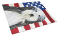 USA American Flag with Bearded Collie Cutting Board Tempered Glass Kitchen Cutting Surface, Heat Resistant Chopping, Non-Slip Feet, Food Prep & Serving