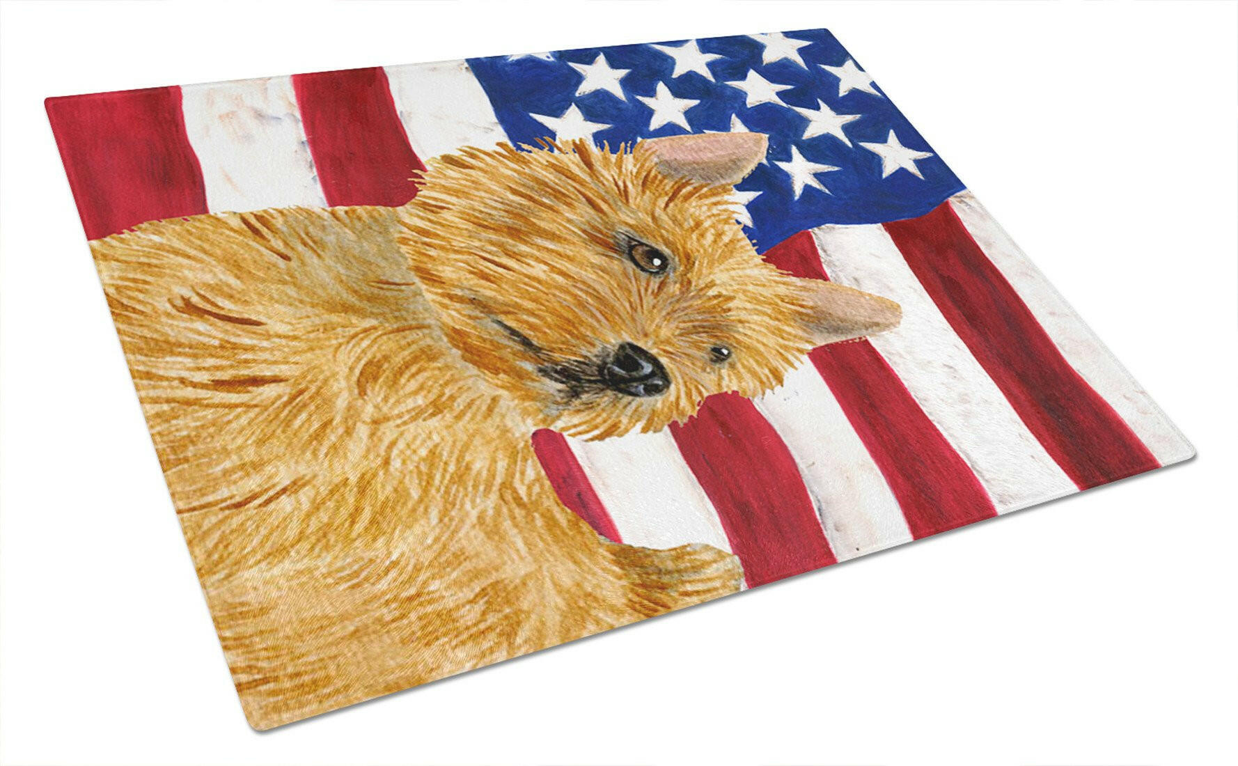 USA American Flag with Norwich Terrier Cutting Board Tempered Glass Kitchen Cutting Surface, Heat Resistant Chopping, Non-Slip Feet, Food Prep & Serving