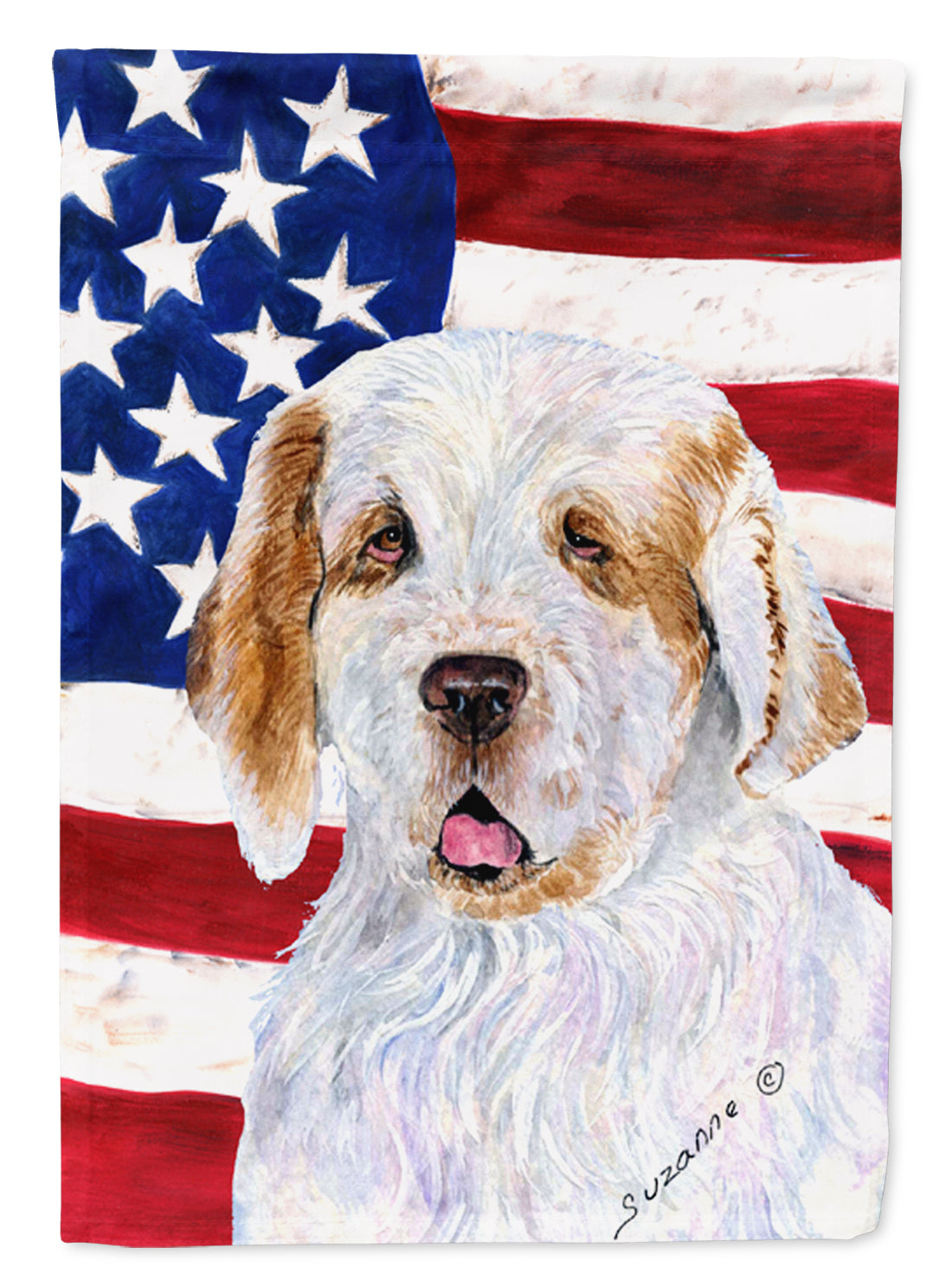 USA American Flag with Clumber Spaniel House Flag 28x40 Porch Sleeve Pole Decorative Outside Yard Banner Artwork Wall Hanging, Polyester