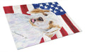 USA American Flag with Clumber Spaniel Cutting Board Tempered Glass Kitchen Cutting Surface, Heat Resistant Chopping, Non-Slip Feet, Food Prep & Serving