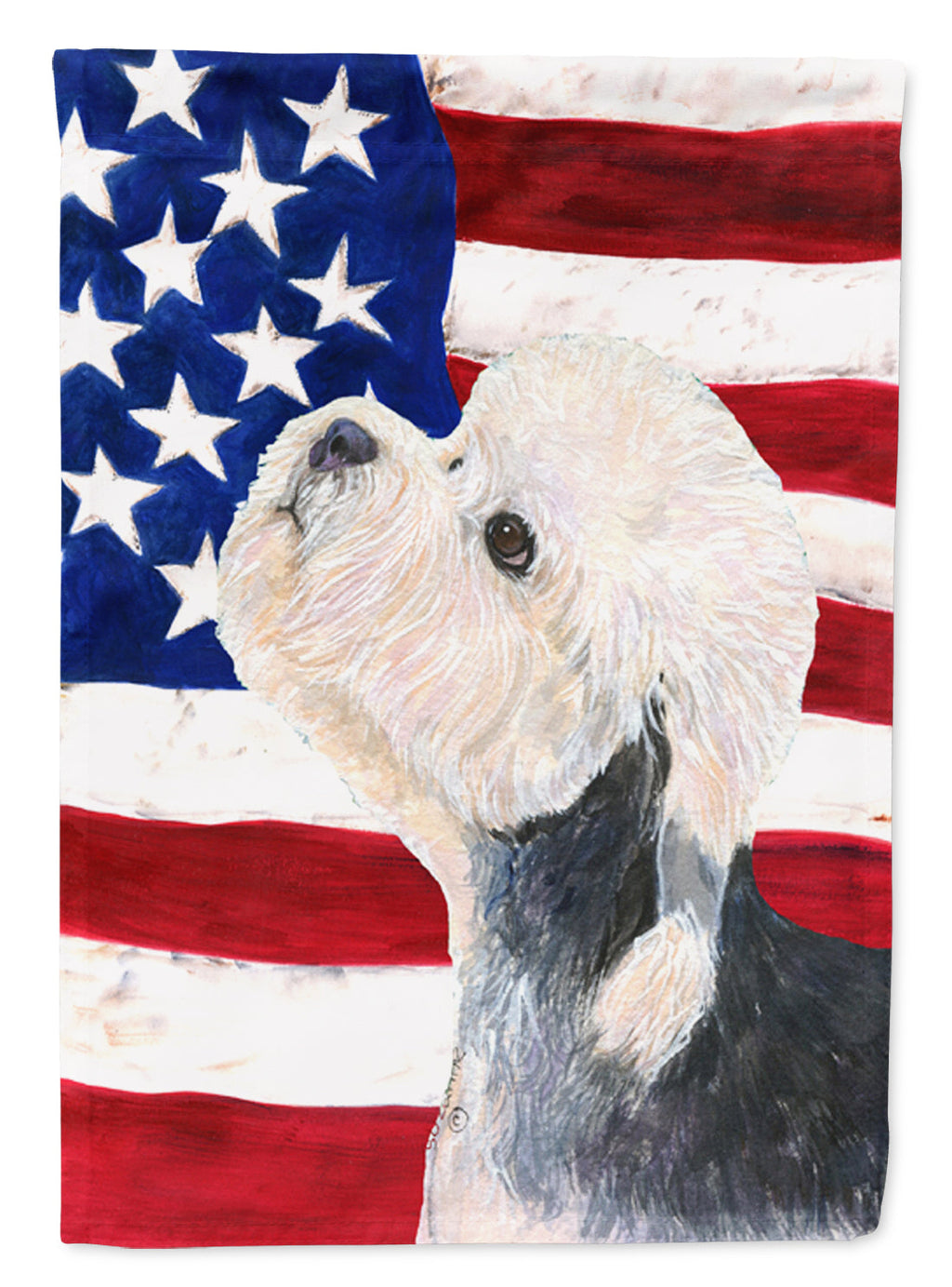 USA American Flag with Dandie Dinmont Terrier House Flag 28x40 Porch Sleeve Pole Decorative Outside Yard Banner Artwork Wall Hanging, Polyester