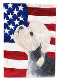 USA American Flag with Dandie Dinmont Terrier House Flag 28x40 Porch Sleeve Pole Decorative Outside Yard Banner Artwork Wall Hanging, Polyester