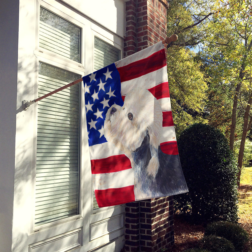 USA American Flag with Dandie Dinmont Terrier House Flag 28x40 Porch Sleeve Pole Decorative Outside Yard Banner Artwork Wall Hanging, Polyester