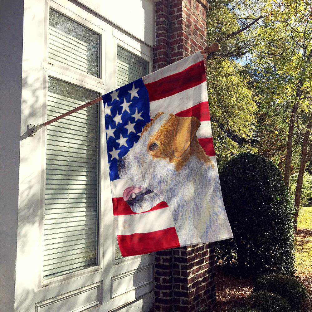 USA American Flag with Jack Russell Terrier House Flag 28x40 Porch Sleeve Pole Decorative Outside Yard Banner Artwork Wall Hanging, Polyester