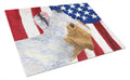USA American Flag with Jack Russell Terrier Cutting Board Tempered Glass Kitchen Cutting Surface, Heat Resistant Chopping, Non-Slip Feet, Food Prep & Serving