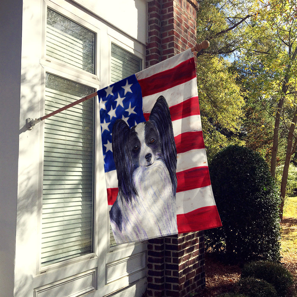 USA American Flag with Papillon House Flag 28x40 Porch Sleeve Pole Decorative Outside Yard Banner Artwork Wall Hanging, Polyester