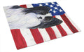 USA American Flag with Papillon Cutting Board Tempered Glass Kitchen Cutting Surface, Heat Resistant Chopping, Non-Slip Feet, Food Prep & Serving