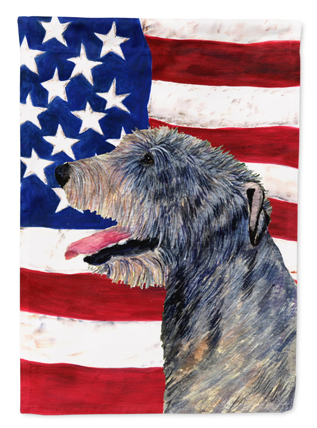 USA American Flag with Irish Wolfhound House Flag 28x40 Porch Sleeve Pole Decorative Outside Yard Banner Artwork Wall Hanging, Polyester