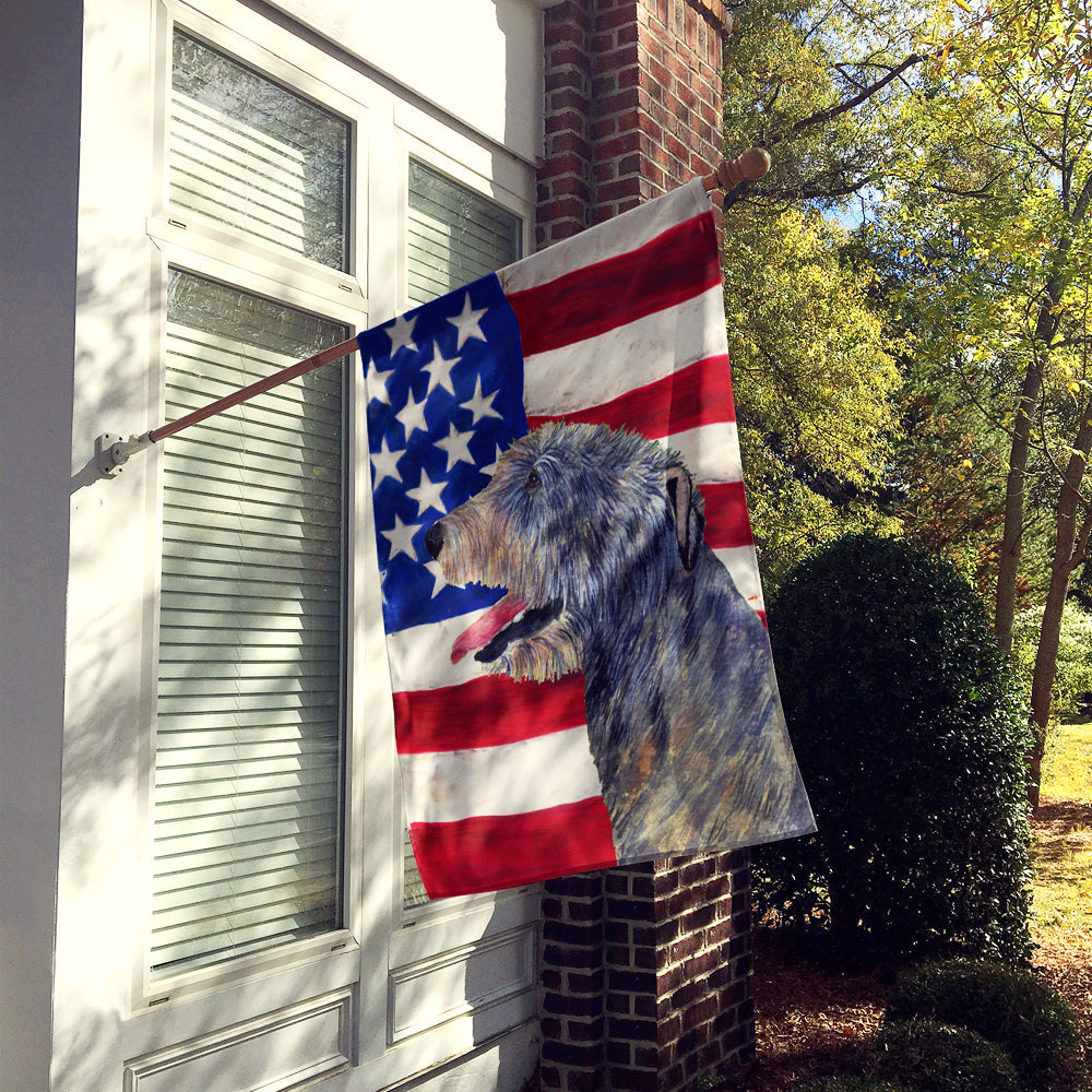 USA American Flag with Irish Wolfhound House Flag 28x40 Porch Sleeve Pole Decorative Outside Yard Banner Artwork Wall Hanging, Polyester