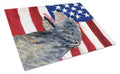 USA American Flag with Irish Wolfhound Cutting Board Tempered Glass Kitchen Cutting Surface, Heat Resistant Chopping, Non-Slip Feet, Food Prep & Serving