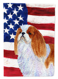 USA American Flag with English Toy Spaiel USA House Flag 28x40 Porch Sleeve Pole Decorative Outside Yard Banner Artwork Wall Hanging, Polyester