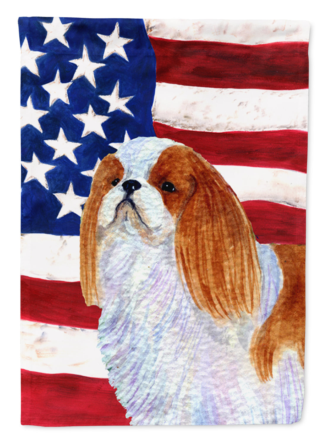 USA American Flag with English Toy Spaiel USA House Flag 28x40 Porch Sleeve Pole Decorative Outside Yard Banner Artwork Wall Hanging, Polyester