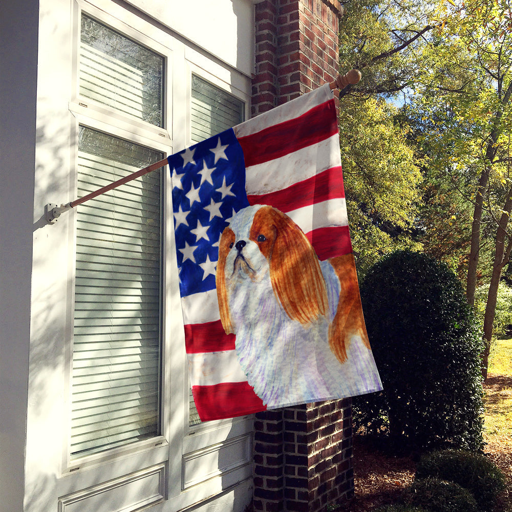 USA American Flag with English Toy Spaiel USA House Flag 28x40 Porch Sleeve Pole Decorative Outside Yard Banner Artwork Wall Hanging, Polyester