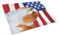 USA American Flag with English Toy Spaiel USA Cutting Board Tempered Glass Kitchen Cutting Surface, Heat Resistant Chopping, Non-Slip Feet, Food Prep & Serving