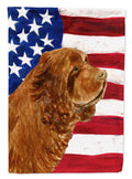 USA American Flag with Sussex Spaniel House Flag 28x40 Porch Sleeve Pole Decorative Outside Yard Banner Artwork Wall Hanging, Polyester