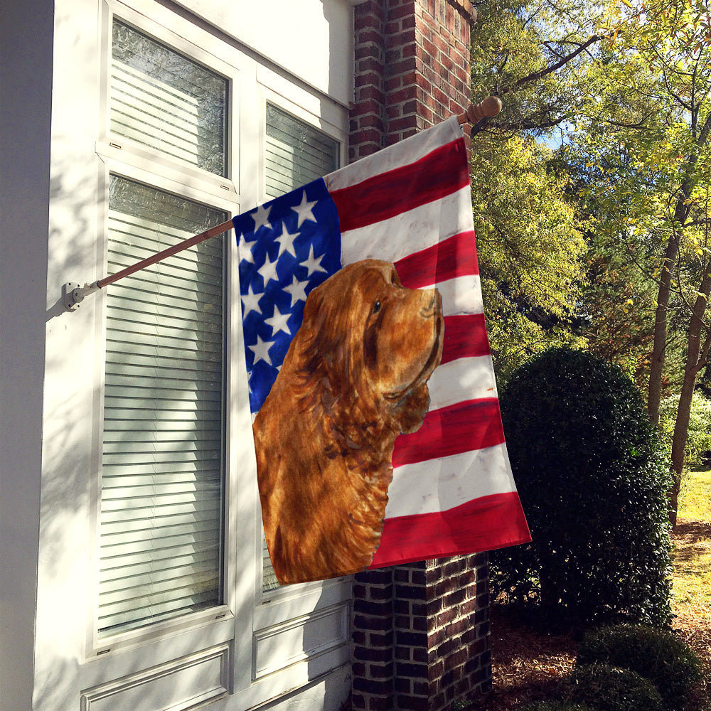 USA American Flag with Sussex Spaniel House Flag 28x40 Porch Sleeve Pole Decorative Outside Yard Banner Artwork Wall Hanging, Polyester
