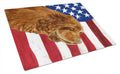 USA American Flag with Sussex Spaniel Cutting Board Tempered Glass Kitchen Cutting Surface, Heat Resistant Chopping, Non-Slip Feet, Food Prep & Serving