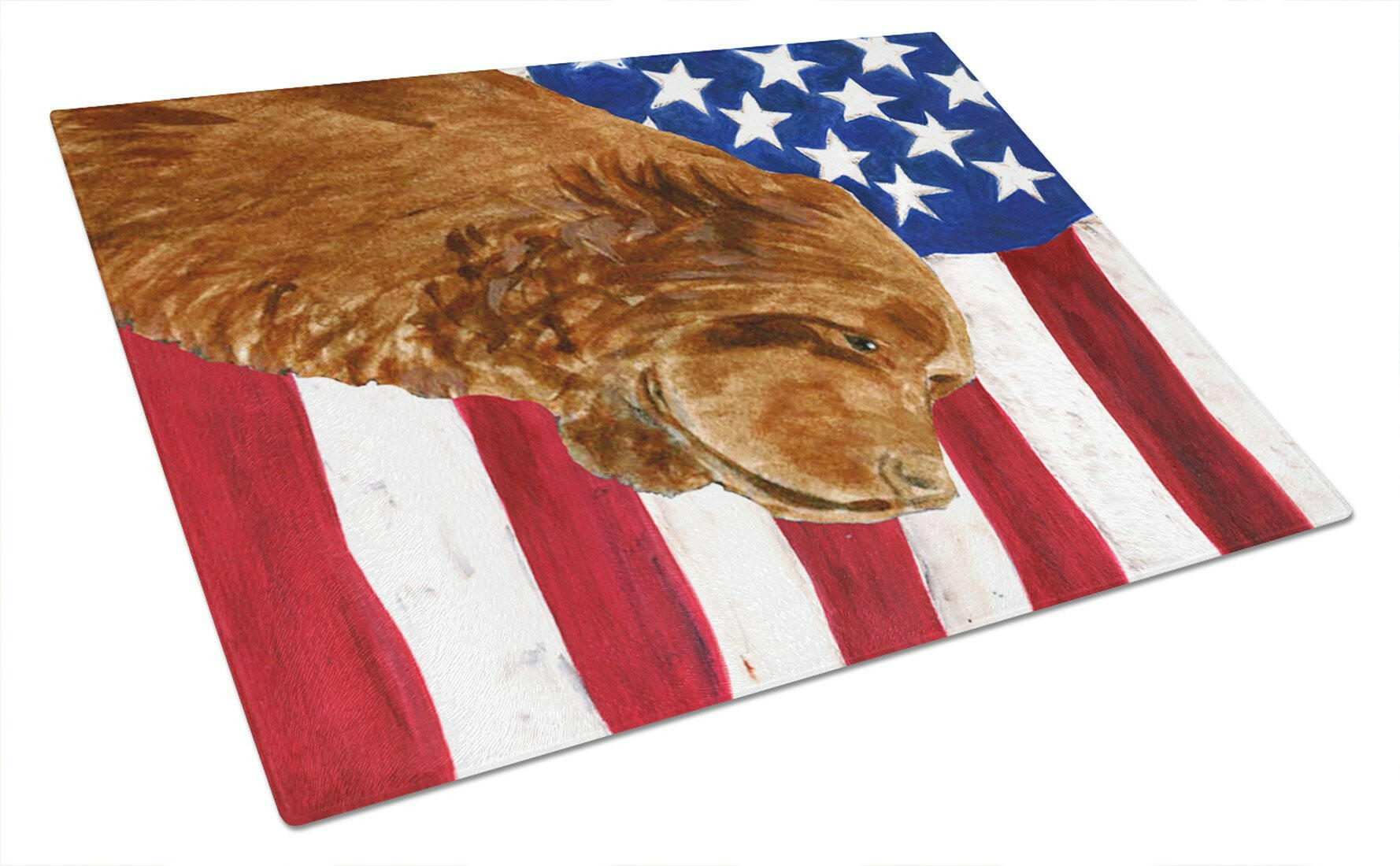 USA American Flag with Sussex Spaniel Cutting Board Tempered Glass Kitchen Cutting Surface, Heat Resistant Chopping, Non-Slip Feet, Food Prep & Serving