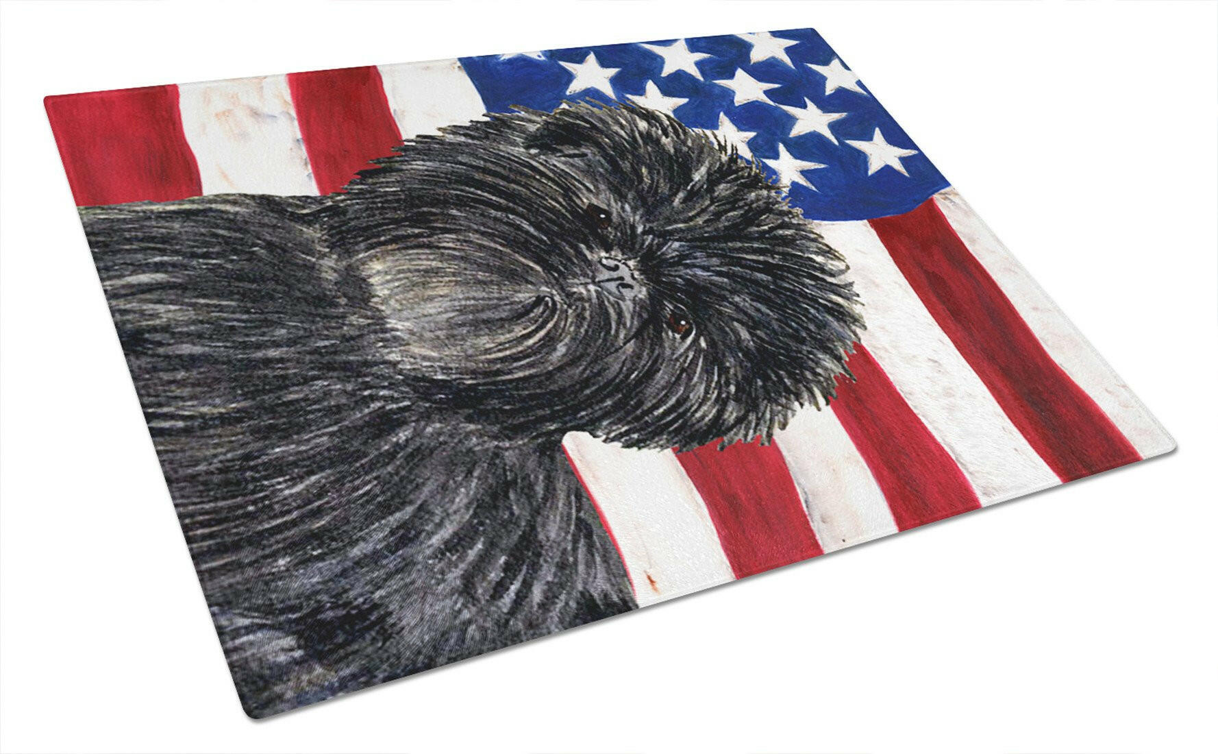 USA American Flag with Affenpinscher Cutting Board Tempered Glass Kitchen Cutting Surface, Heat Resistant Chopping, Non-Slip Feet, Food Prep & Serving