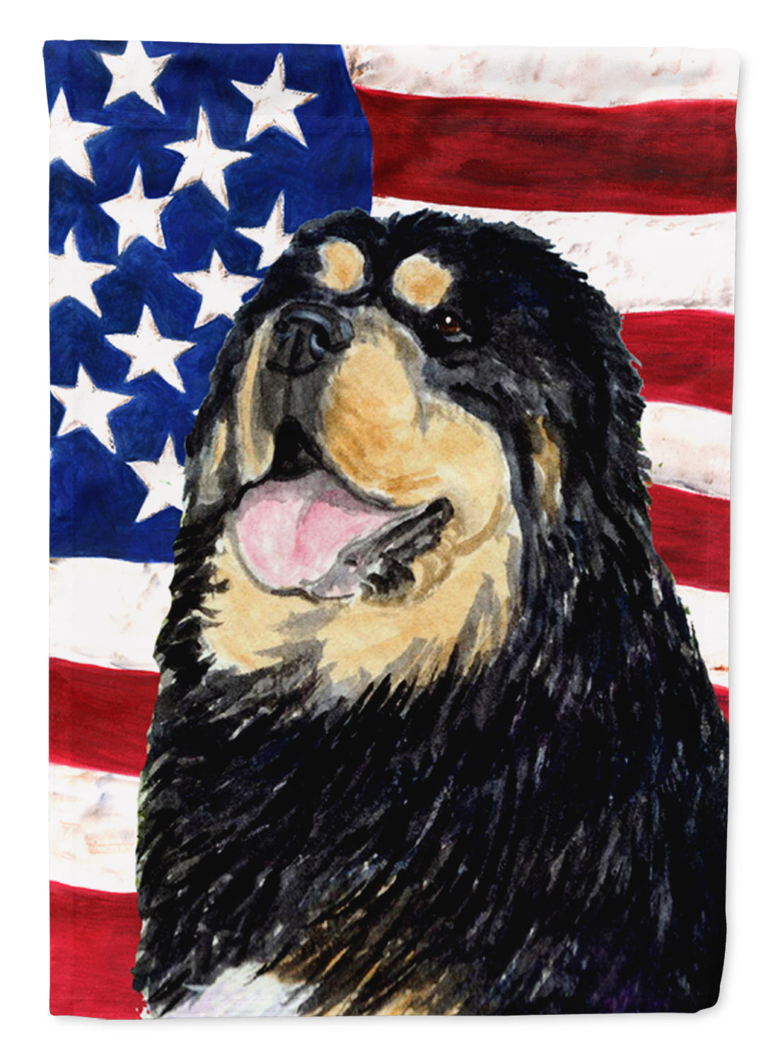 USA American Flag with Tibetan Mastiff House Flag 28x40 Porch Sleeve Pole Decorative Outside Yard Banner Artwork Wall Hanging, Polyester