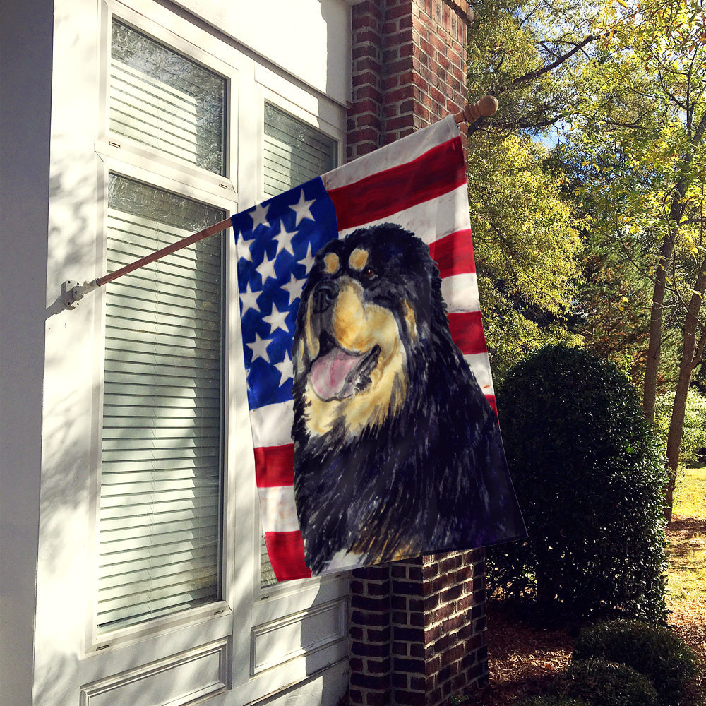 USA American Flag with Tibetan Mastiff House Flag 28x40 Porch Sleeve Pole Decorative Outside Yard Banner Artwork Wall Hanging, Polyester
