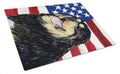 USA American Flag with Tibetan Mastiff Cutting Board Tempered Glass Kitchen Cutting Surface, Heat Resistant Chopping, Non-Slip Feet, Food Prep & Serving