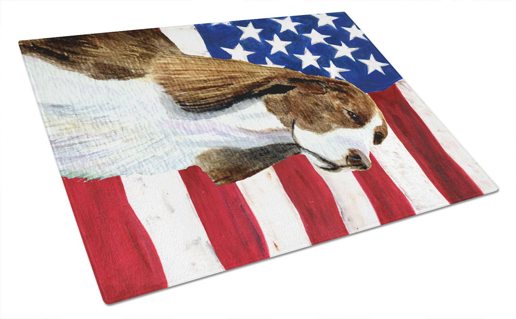 USA American Flag with Springer Spaniel Cutting Board Tempered Glass Kitchen Cutting Surface, Heat Resistant Chopping, Non-Slip Feet, Food Prep & Serving