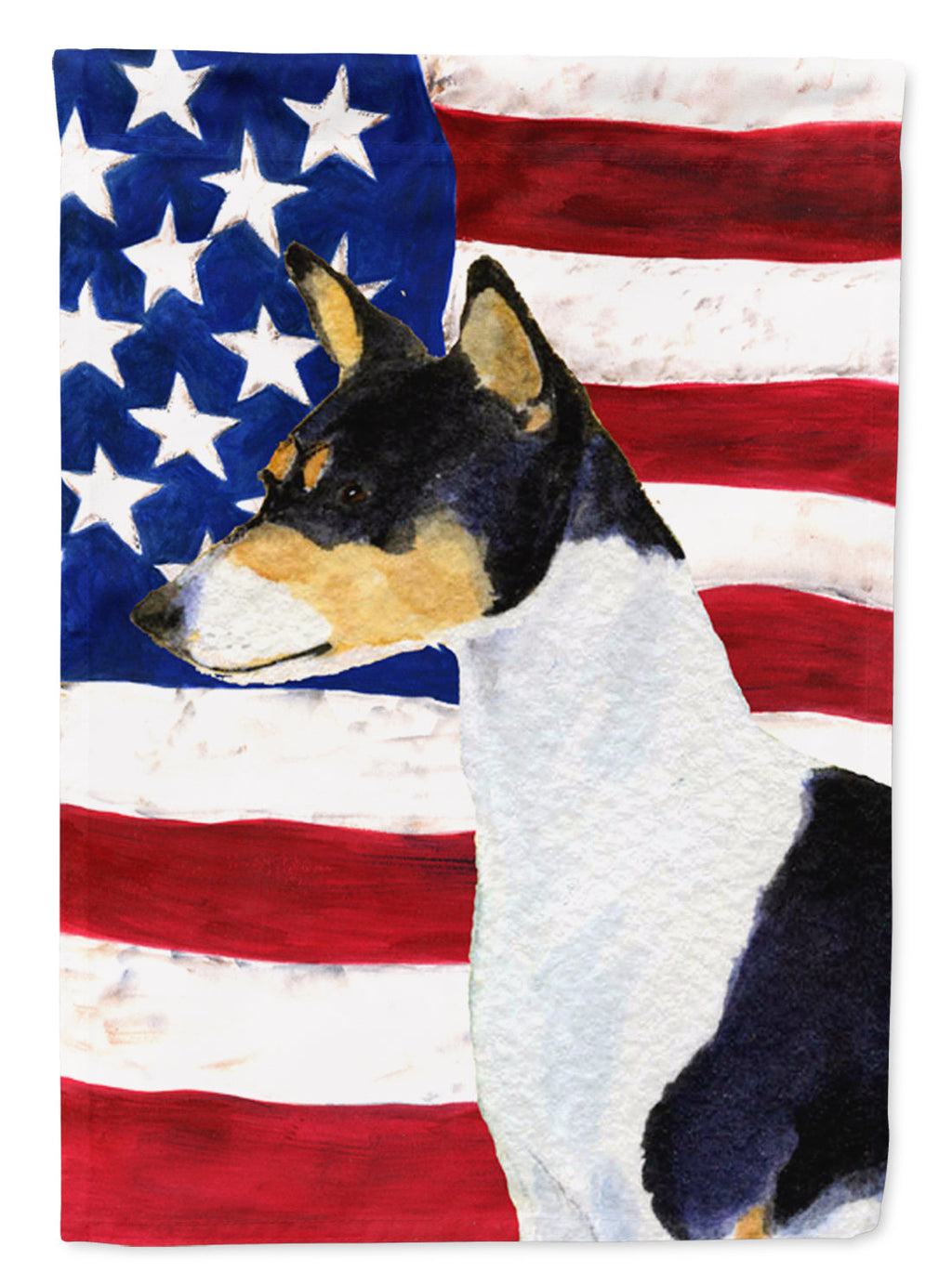 USA American Flag with Basenji House Flag 28x40 Porch Sleeve Pole Decorative Outside Yard Banner Artwork Wall Hanging, Polyester