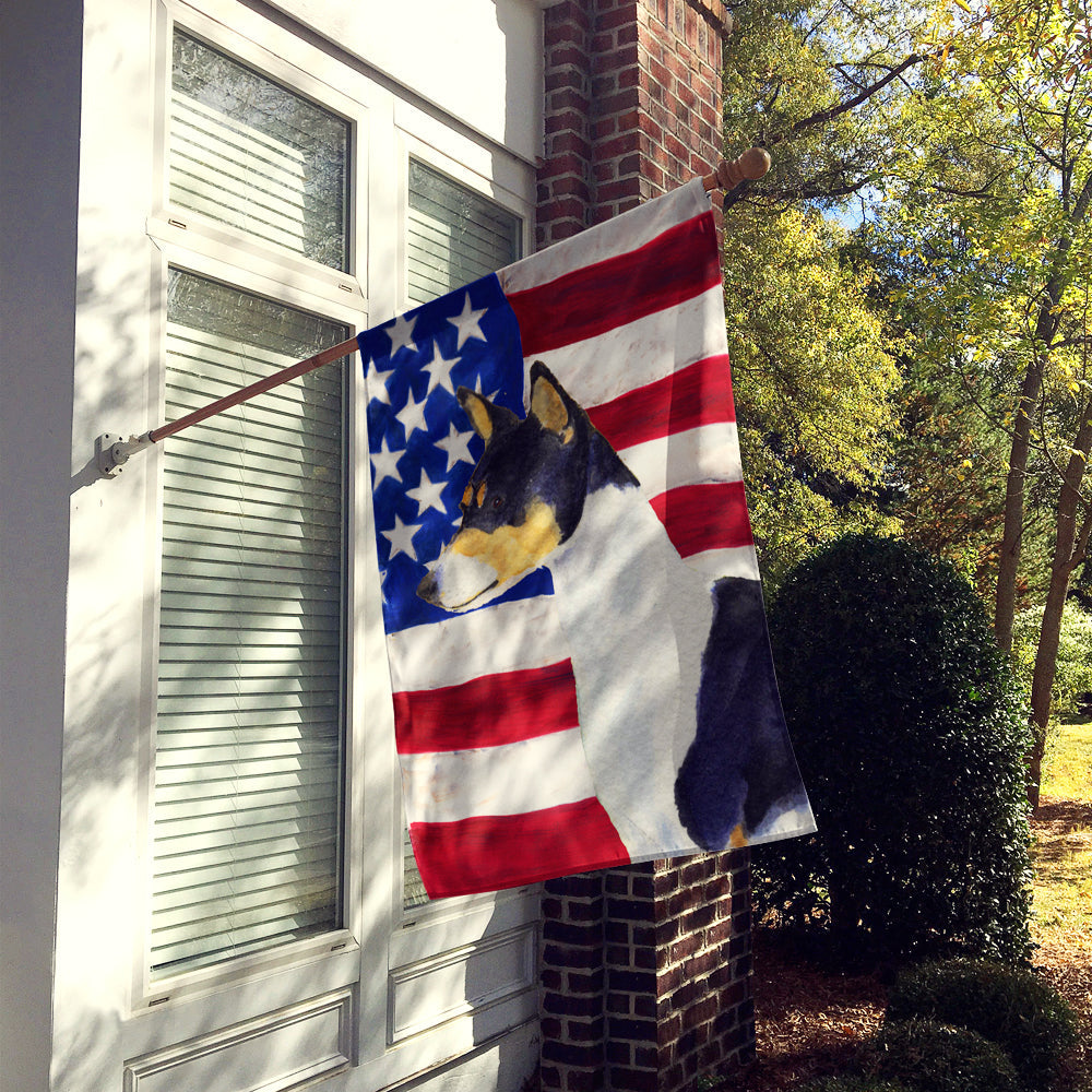 USA American Flag with Basenji House Flag 28x40 Porch Sleeve Pole Decorative Outside Yard Banner Artwork Wall Hanging, Polyester