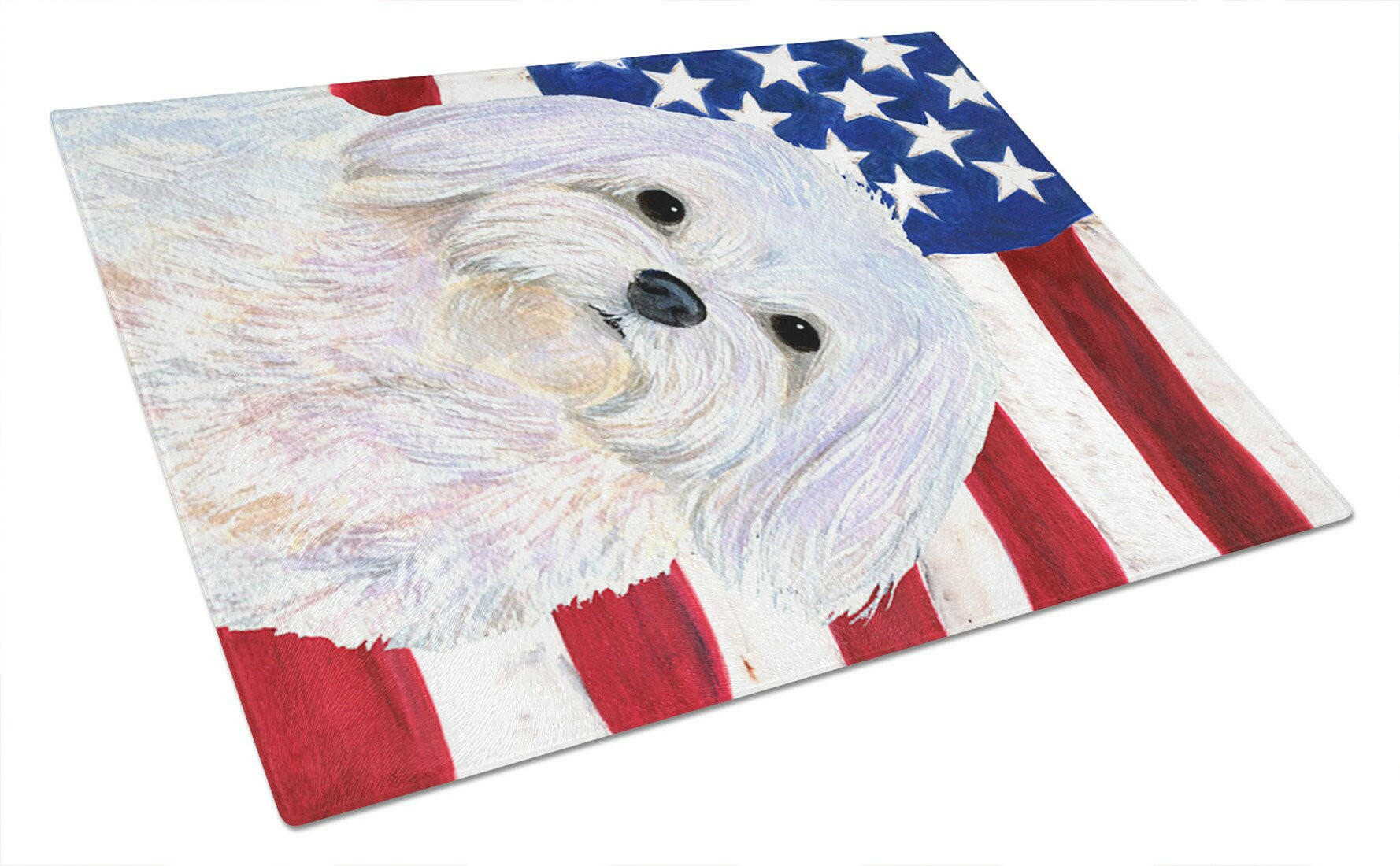 USA American Flag with Maltese Cutting Board Tempered Glass Kitchen Cutting Surface, Heat Resistant Chopping, Non-Slip Feet, Food Prep & Serving