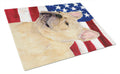 USA American Flag with French Bulldog Cutting Board Tempered Glass Kitchen Cutting Surface, Heat Resistant Chopping, Non-Slip Feet, Food Prep & Serving