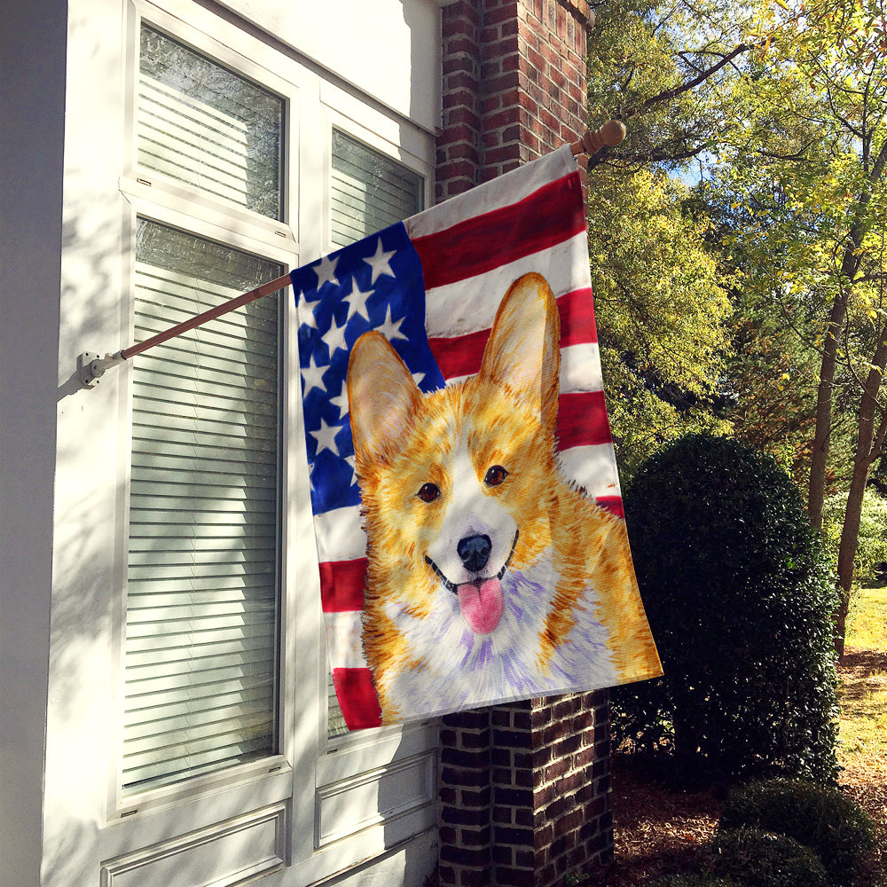 USA American Flag with Corgi House Flag 28x40 Porch Sleeve Pole Decorative Outside Yard Banner Artwork Wall Hanging, Polyester