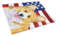 USA American Flag with Corgi Cutting Board Tempered Glass Kitchen Cutting Surface, Heat Resistant Chopping, Non-Slip Feet, Food Prep & Serving