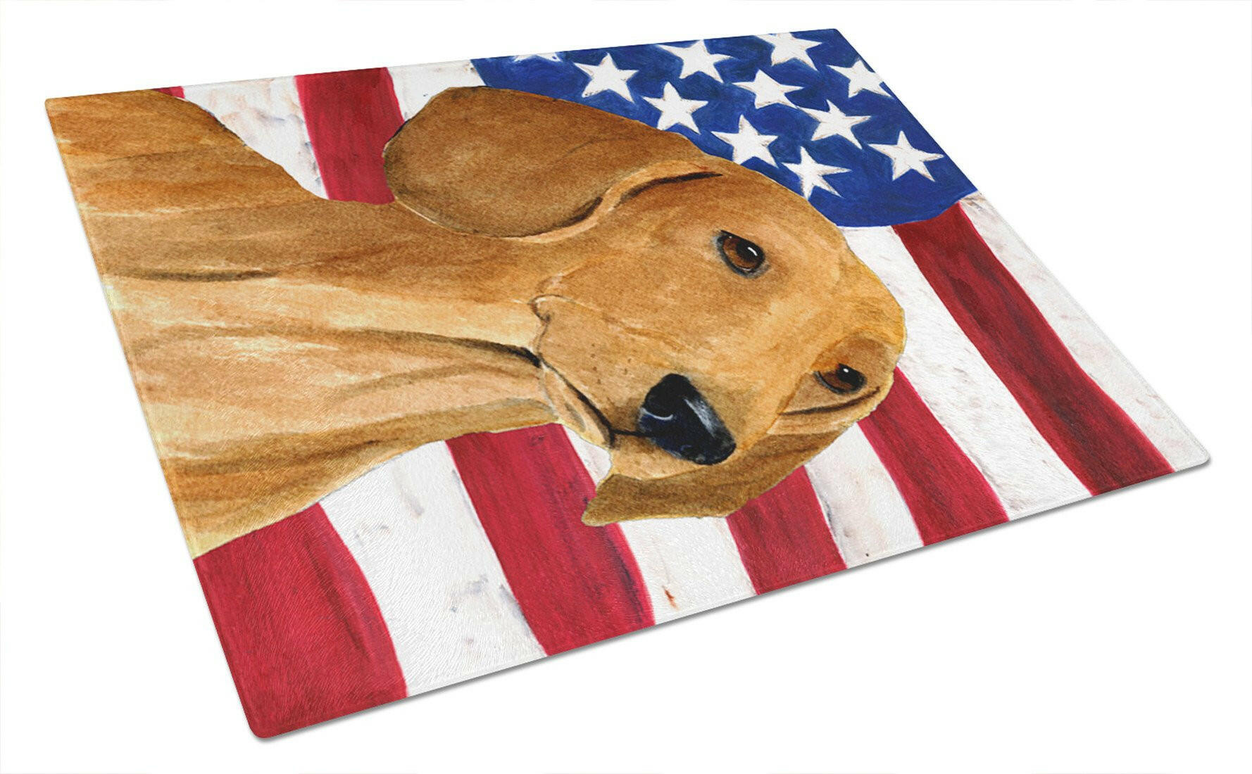 USA American Flag with Dachshund Cutting Board Tempered Glass Kitchen Cutting Surface, Heat Resistant Chopping, Non-Slip Feet, Food Prep & Serving
