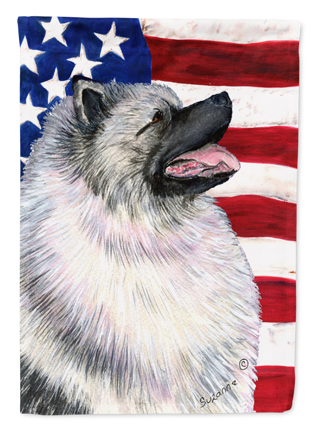 USA American Flag with Keeshond House Flag 28x40 Porch Sleeve Pole Decorative Outside Yard Banner Artwork Wall Hanging, Polyester