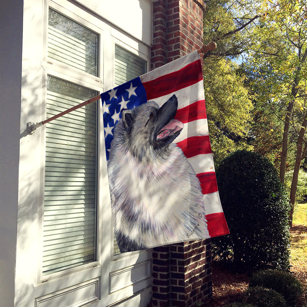 USA American Flag with Keeshond House Flag 28x40 Porch Sleeve Pole Decorative Outside Yard Banner Artwork Wall Hanging, Polyester