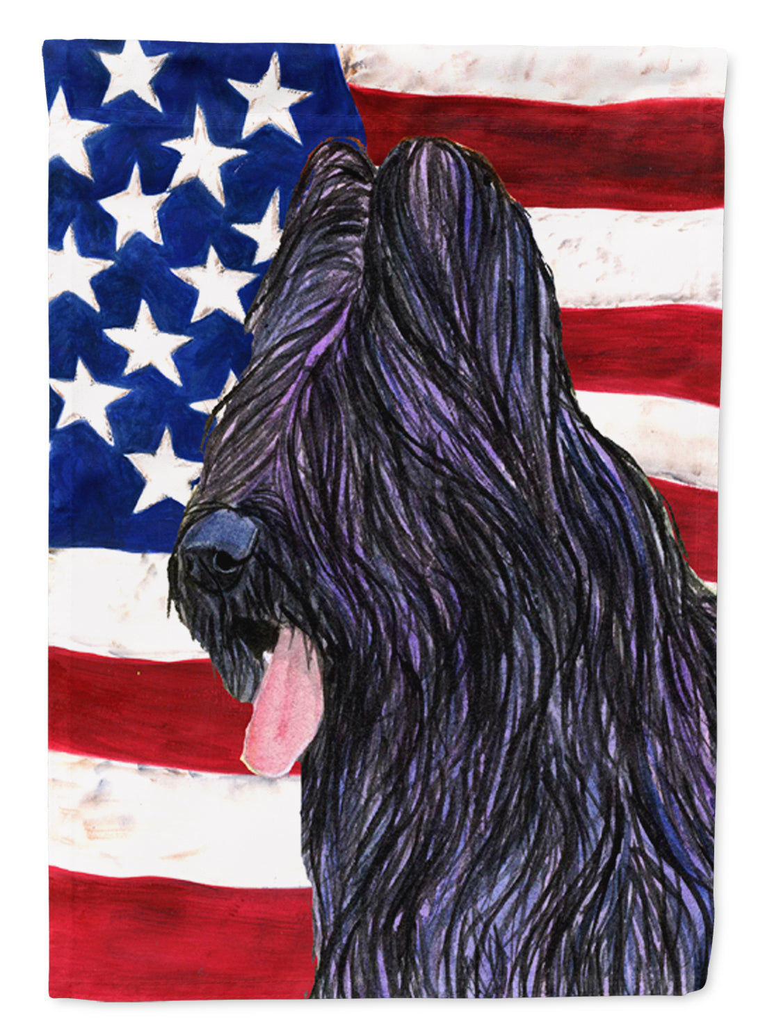 USA American Flag with Briard House Flag 28x40 Porch Sleeve Pole Decorative Outside Yard Banner Artwork Wall Hanging, Polyester